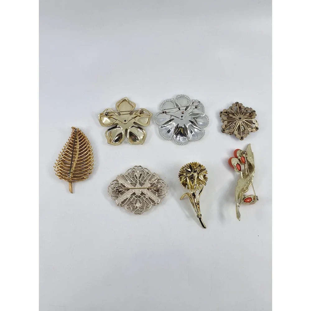 Vintage Brooch‎ Lot 7pc Sarah Coventry Napier Gold Silver Tone Floral Leaf Pearl
